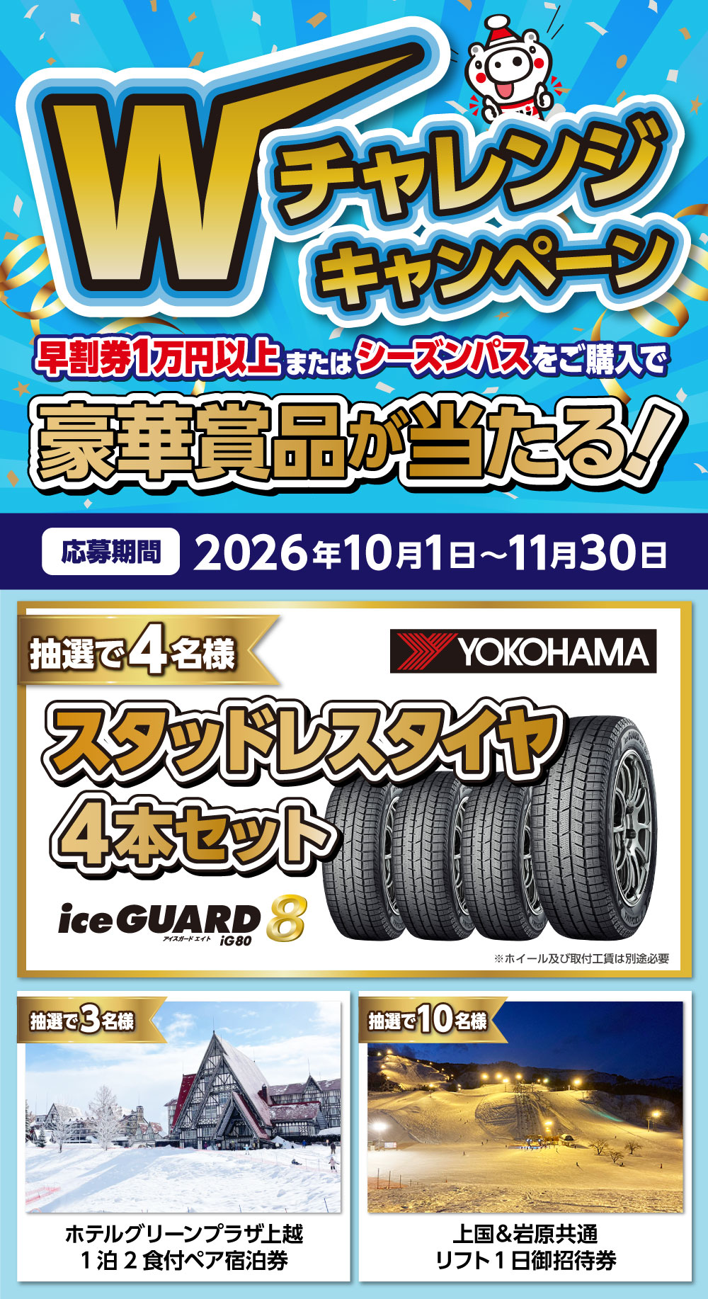 早割券１万円以上またはシーズンパス購入で豪華賞品が当たる！Wチャレンジキャンペーン開催！